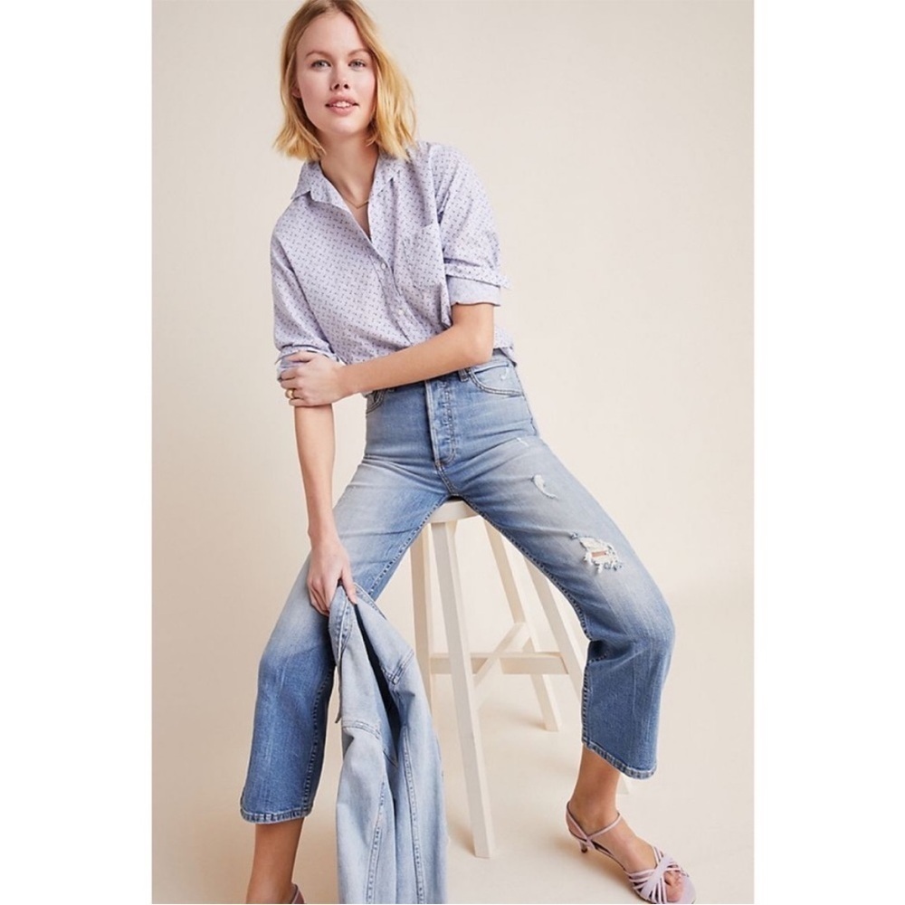 Anthropologie Boyish Brady High Rise Crop Flare Jeans Light River Wash 26 NWT
